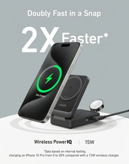 Ładowarka Sieciowa Bezprzewodowa Anker MagGo 3w1, 15W, 1.67A, Czarna B2557311