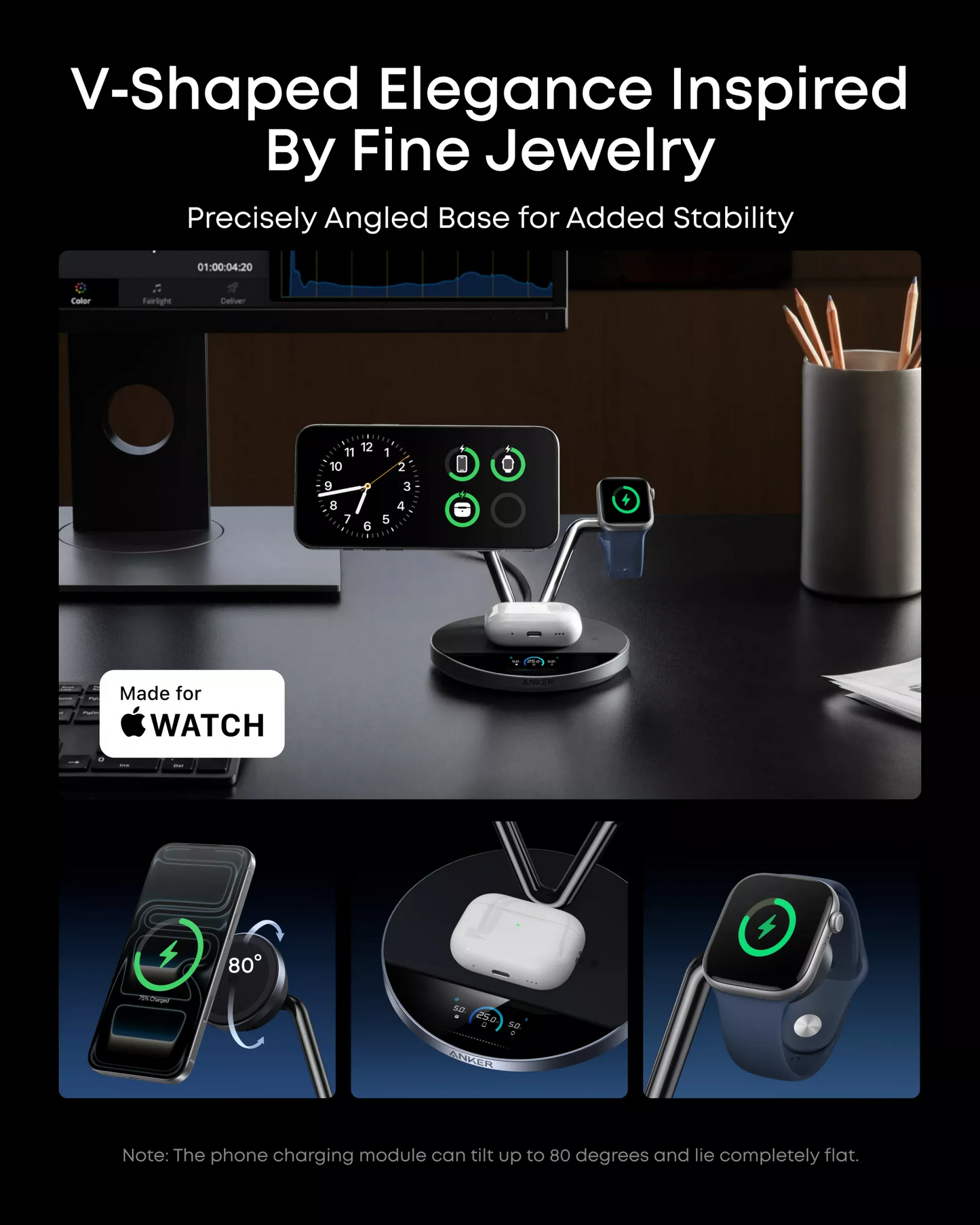 Ładowarka Sieciowa Bezprzewodowa Anker Prime MagGo AirCool 3w1, 25W, Czarna B25X7G11