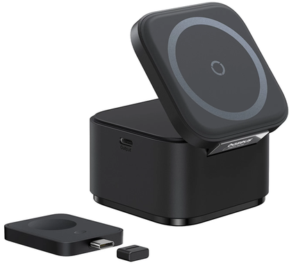 Ładowarka sieciowa bezprzewodowa USB-C Baseus MagPro 3 w 1, 25 W, 1 × USB-C, czarna P10264100123-01