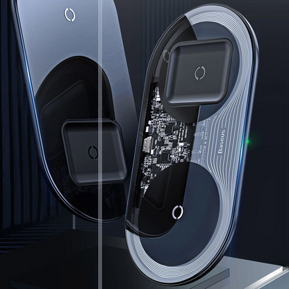 Ładowarka Sieciowa Bezprzewodowa Baseus Simple 2in1, 15W, 1.67A, Przezroczysta WXJK-A01