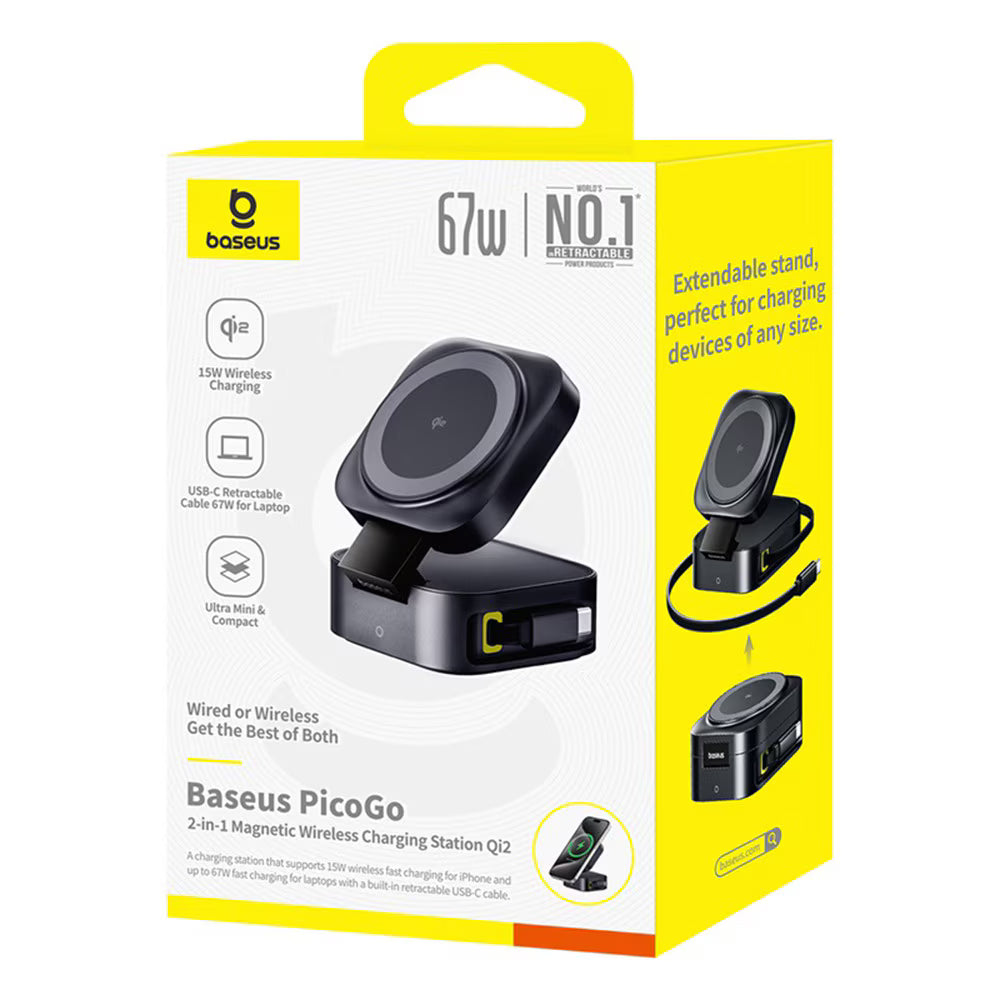 Ładowarka Sieciowa Bezprzewodowa Baseus PicoGo 2w1, 67W, 3A, 1 x USB-C, Czarna P10276800123-00