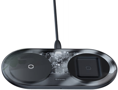 Ładowarka Sieciowa Bezprzewodowa Baseus Simple 2in1, 15W, 1.67A, Przezroczysta WXJK-A01