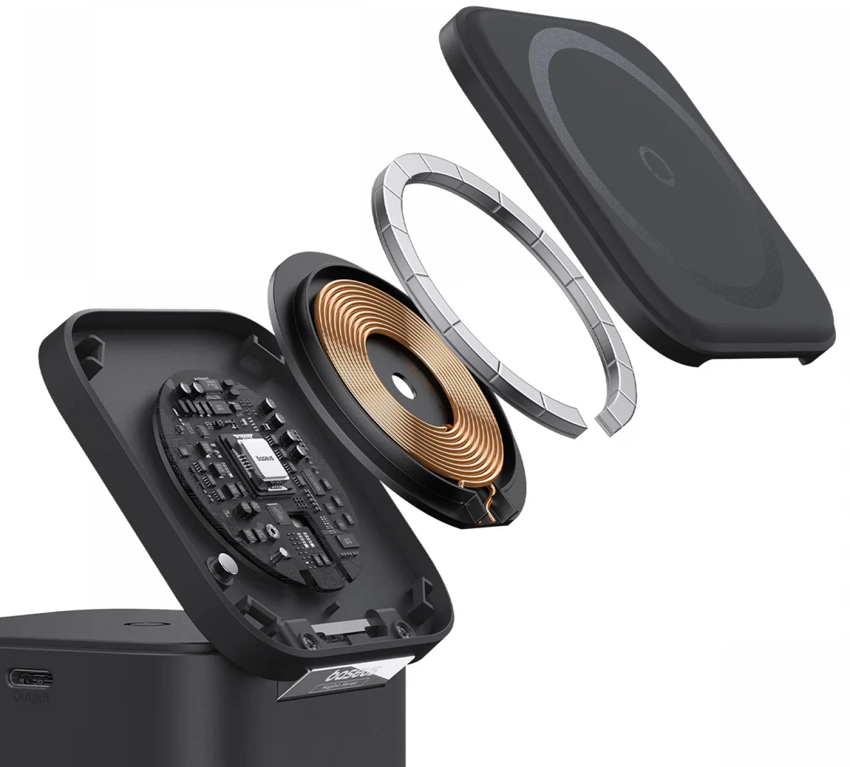 Ładowarka sieciowa bezprzewodowa USB-C Baseus MagPro 3 w 1, 25 W, 1 × USB-C, czarna P10264100123-01