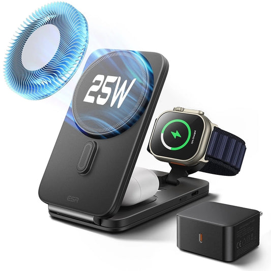 Ładowarka Sieciowa Bezprzewodowa ESR CryoBoost 3w1, 25W, Czarna