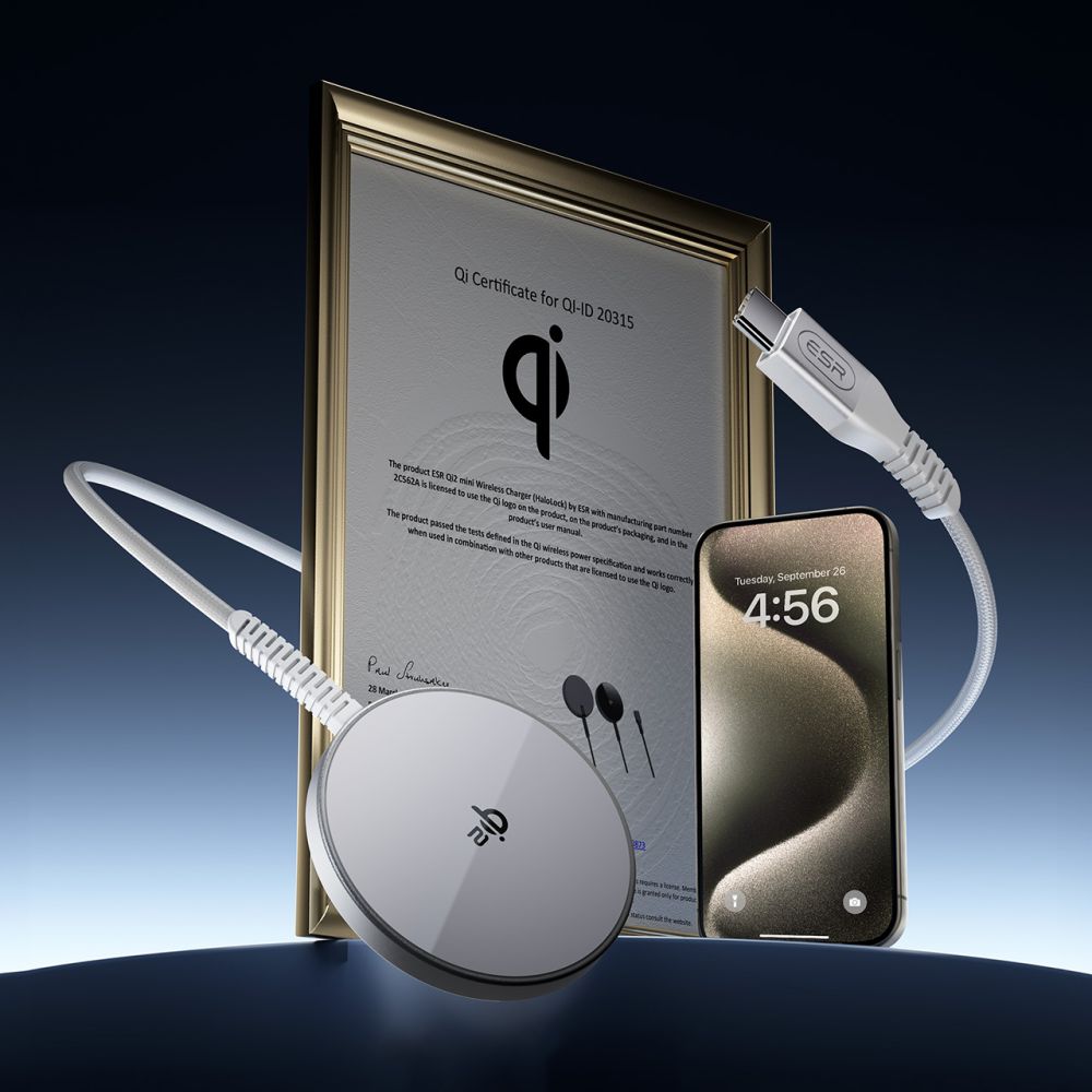 Ładowarka Sieciowa Bezprzewodowa ESR HaloLock, 15W, 1.67A, Srebrna