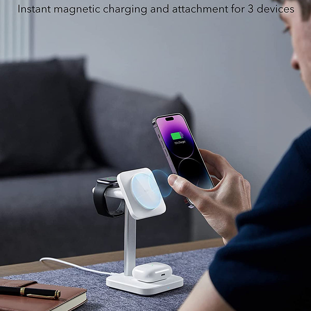 Ładowarka sieciowa bezprzewodowa ESR HaloLock 3w1, 15W, 1.67A, Biała