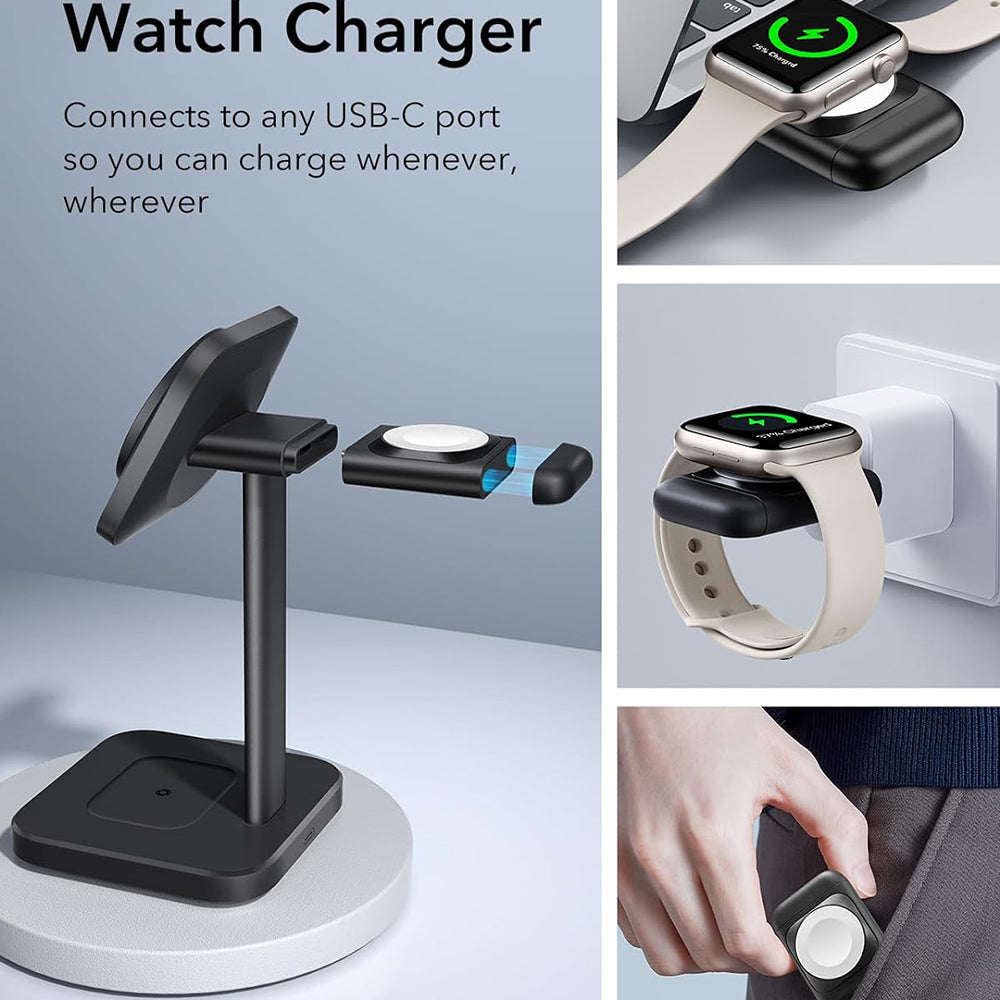 Ładowarka Sieciowa Bezprzewodowa ESR HaloLock 3w1, 15W, 1.67A, Czarna