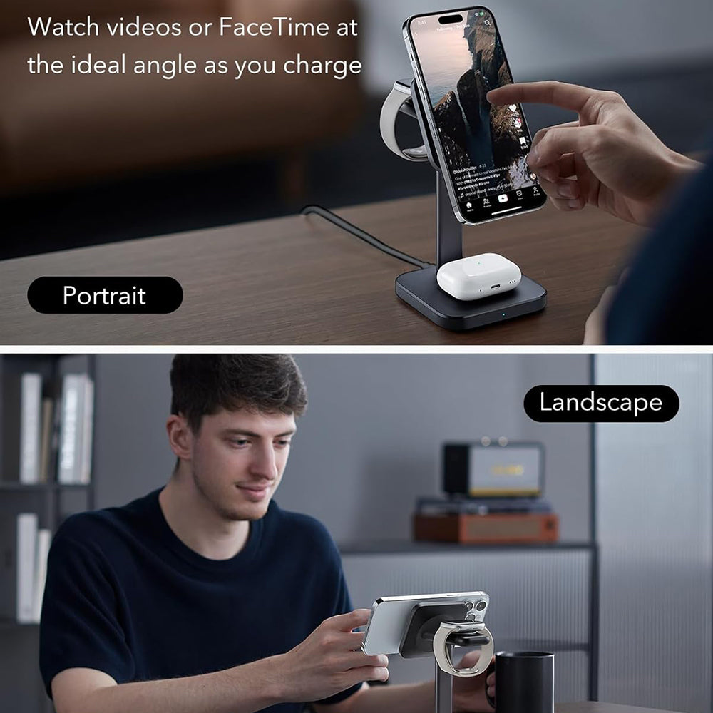 Ładowarka Sieciowa Bezprzewodowa ESR HaloLock 3w1, 15W, 1.67A, Czarna