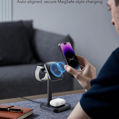 Ładowarka Sieciowa Bezprzewodowa ESR HaloLock 3w1, 15W, 1.67A, Czarna