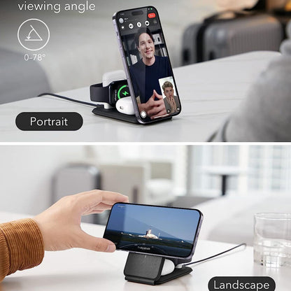 Ładowarka Sieciowa Bezprzewodowa ESR Travel 3w1, 15W, 1.67A, Czarna