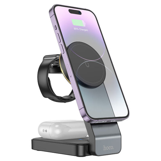 Ładowarka Sieciowa Bezprzewodowa HOCO CQ3 3w1, 15W, 1.67A, Czarna