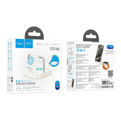 Ładowarka Sieciowa Bezprzewodowa HOCO CQ16A 3w1, 15W, 1.67A, Biała