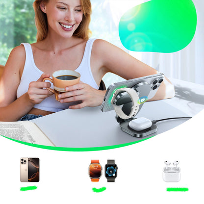 Ładowarka Sieciowa Bezprzewodowa Joyroom JR-W17 3w1, 15W, 1.67A, Czarna