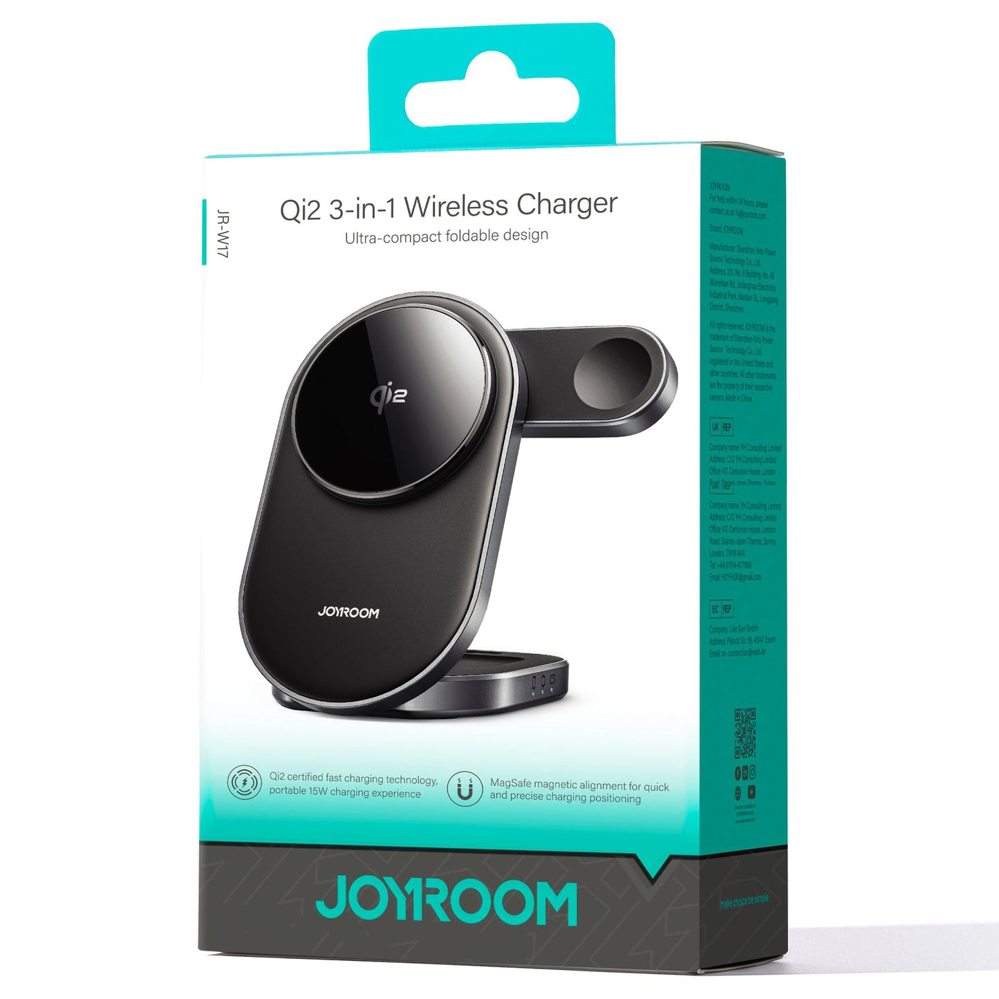 Ładowarka Sieciowa Bezprzewodowa Joyroom JR-W17 3w1, 15W, 1.67A, Czarna