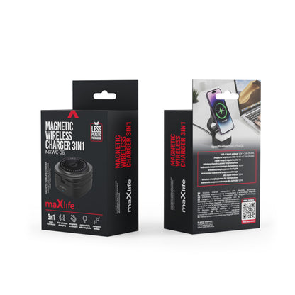 Ładowarka Sieciowa Bezprzewodowa MaXlife MXWC-06 3w1, 15W, 1.67A, Czarna