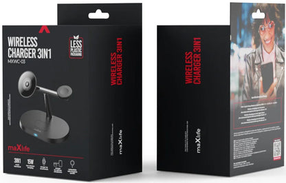 Ładowarka Sieciowa Bezprzewodowa MaXlife MXWC-03 3w1, 15W, 1.67A, Czarna