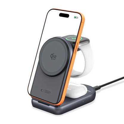 Ładowarka sieciowa bezprzewodowa Tech-Protect A53 3w1, 25W, szara