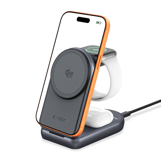 Ładowarka sieciowa bezprzewodowa Tech-Protect A53 3w1, 25W, szara