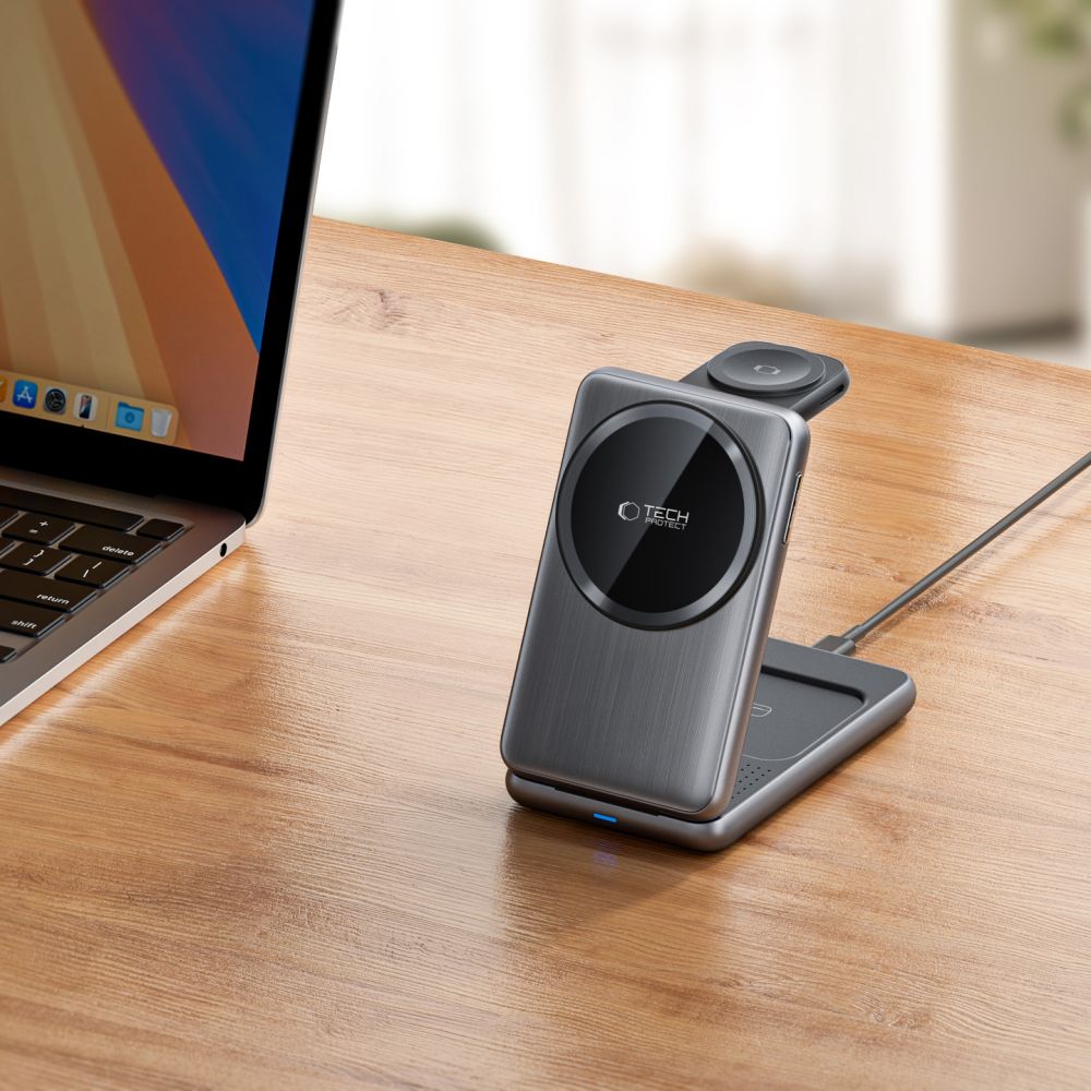 Ładowarka Sieciowa Bezprzewodowa Tech-Protect A42 3w1, 15W, 1.67A, Szara