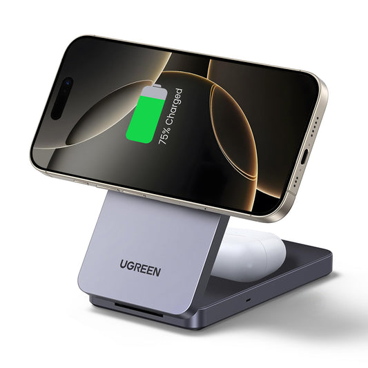 Ładowarka Sieciowa Bezprzewodowa UGREEN W528 2w1, 20W, 1.67A, Czarna