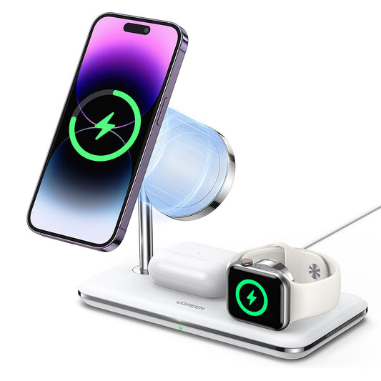 Ładowarka Sieciowa Bezprzewodowa UGREEN CD278 3w1, 25W, 1.67A, Biała