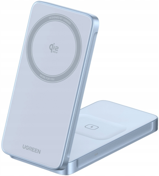 Ładowarka sieciowa bezprzewodowa UGREEN MagFlow 2w1, 25W, niebieska, ponownie zapakowana