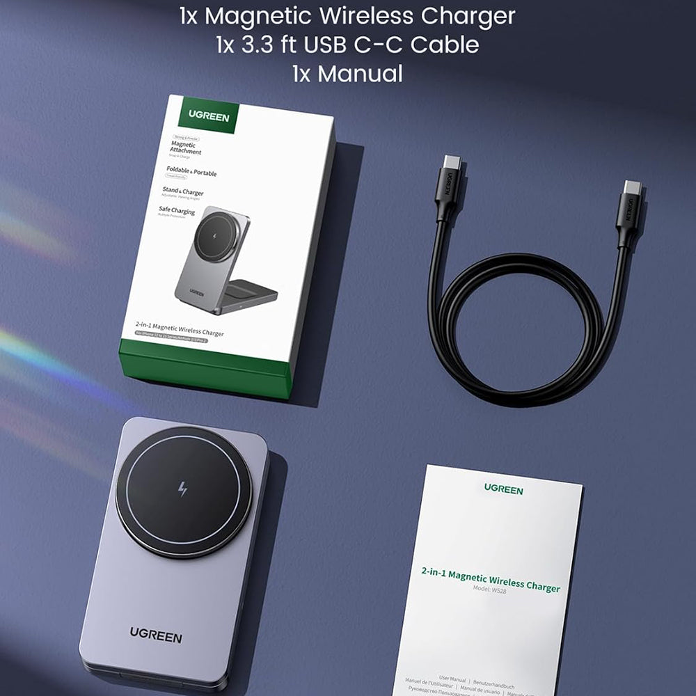 Ładowarka Sieciowa Bezprzewodowa UGREEN W528 2w1, 20W, 1.67A, Czarna
