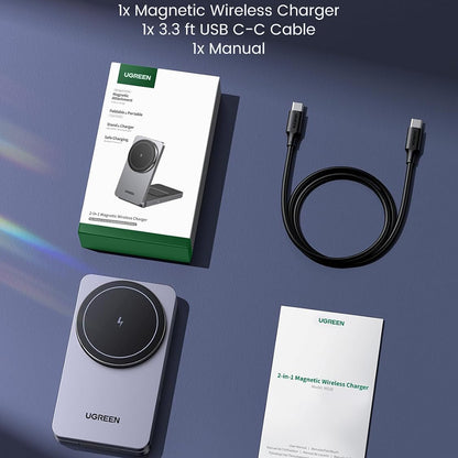 Ładowarka Sieciowa Bezprzewodowa UGREEN W528 2w1, 20W, 1.67A, Czarna