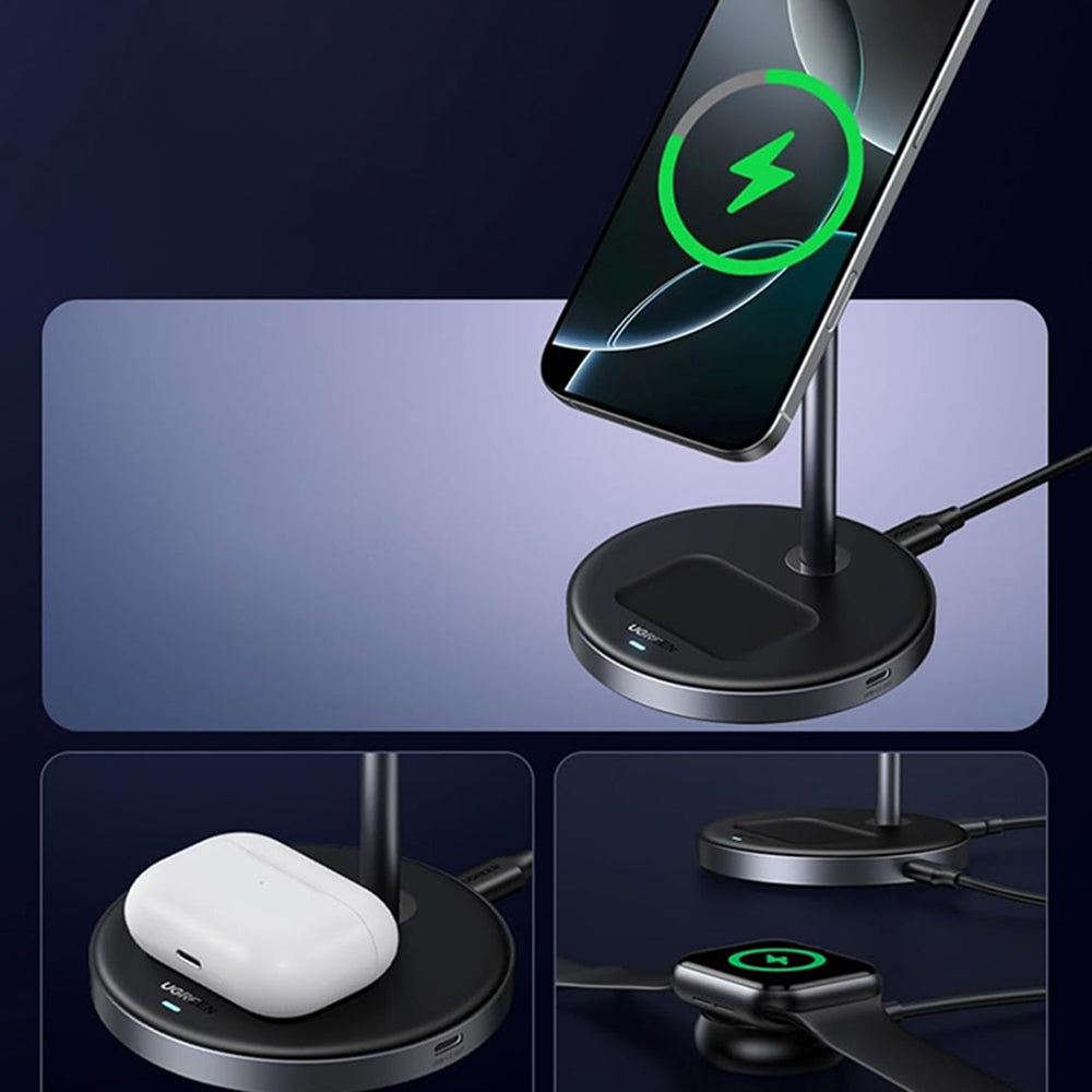 Ładowarka Sieciowa Bezprzewodowa UGREEN W710 3w1, 20W, 1.67A, 1 x USB-C, Czarny