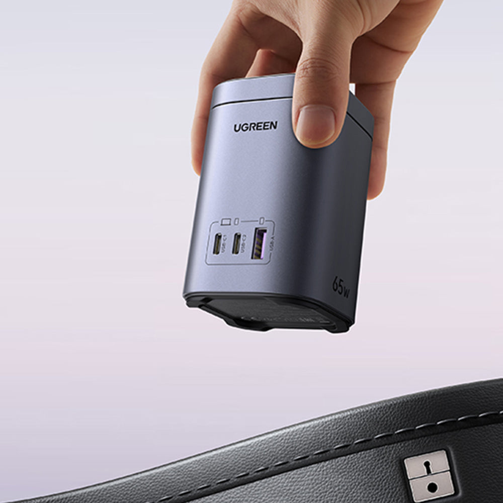 Ładowarka Sieciowa Bezprzewodowa UGREEN X555 4w1, 65W, 3.25A, 1 x USB-A - 2 x USB-C, Szara