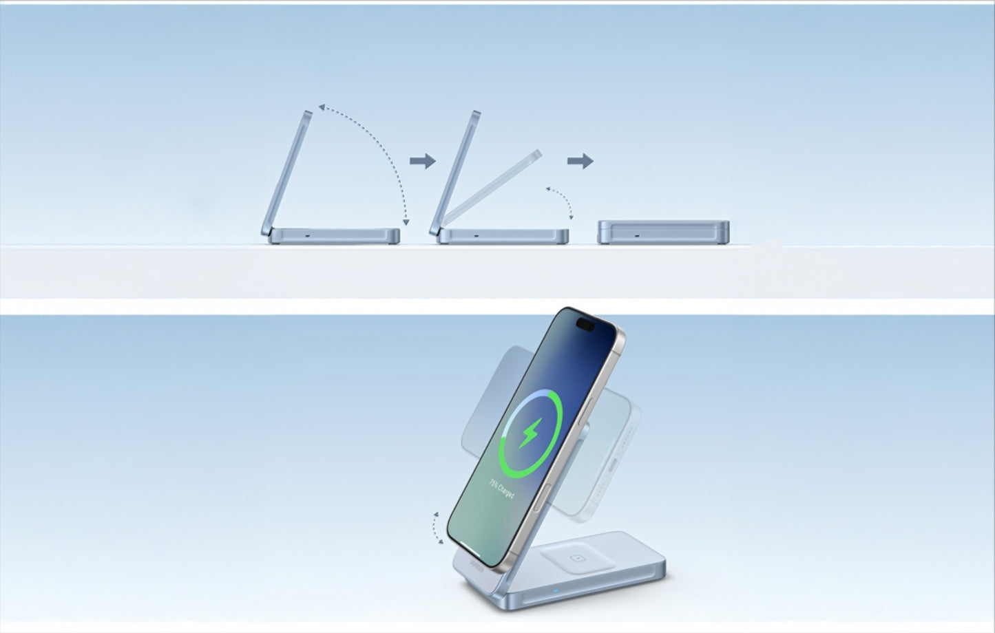 Ładowarka Sieciowa Bezprzewodowa UGREEN MagFlow 2w1, 25W, Niebieska