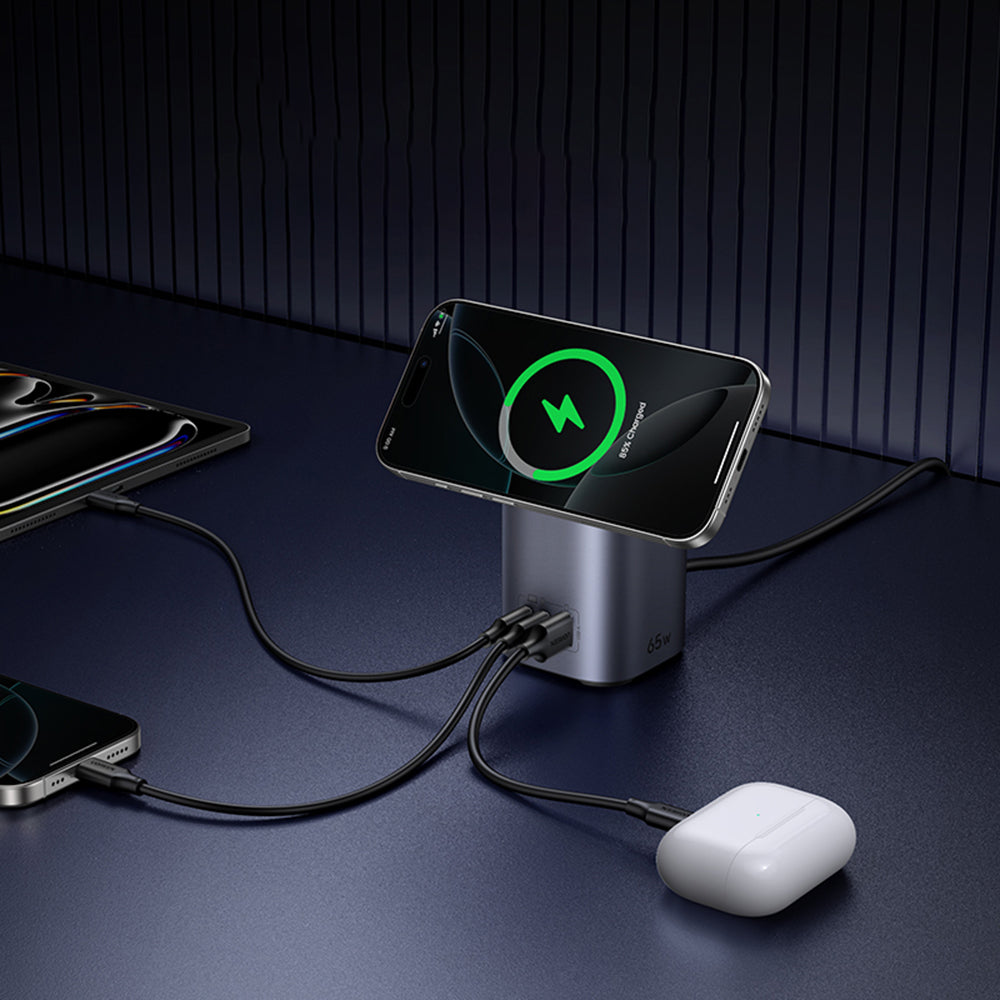 Ładowarka Sieciowa Bezprzewodowa UGREEN X555 4w1, 65W, 3.25A, 1 x USB-A - 2 x USB-C, Szara