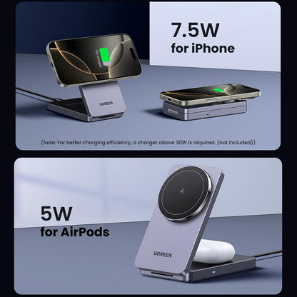 Ładowarka Sieciowa Bezprzewodowa UGREEN W528 2w1, 20W, 1.67A, Czarna