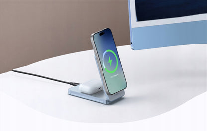 Ładowarka Sieciowa Bezprzewodowa UGREEN MagFlow 2w1, 25W, Niebieska