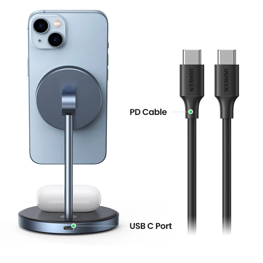 Ładowarka Sieciowa Bezprzewodowa UGREEN CD317 2w1, 20W, 1.67A, Czarna