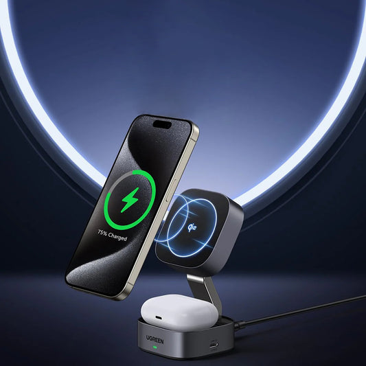 Ładowarka Sieciowa Bezprzewodowa UGREEN W702 3w1, 20W, 1.67A, 1 x USB-C, Czarna