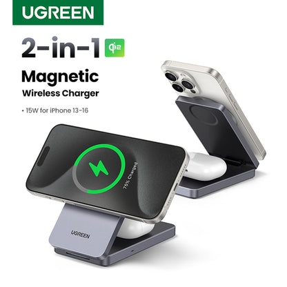 Ładowarka Sieciowa Bezprzewodowa UGREEN W706 2w1, 20W, 1.67A, Czarna