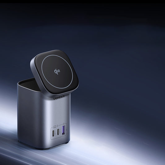 Ładowarka Sieciowa Bezprzewodowa UGREEN X555 4w1, 65W, 3.25A, 1 x USB-A - 2 x USB-C, Szara
