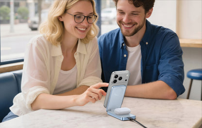 Ładowarka Sieciowa Bezprzewodowa UGREEN MagFlow 2w1, 25W, Niebieska