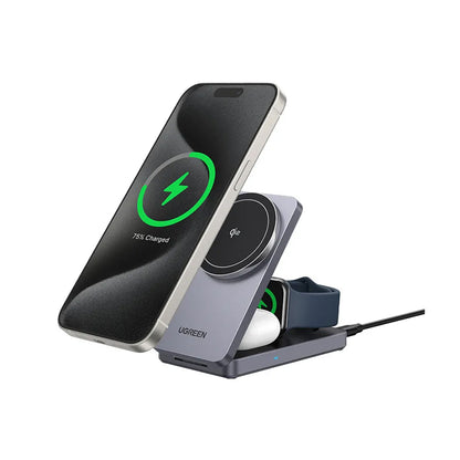 Ładowarka Sieciowa Bezprzewodowa UGREEN W707 3w1, 25W, 1.67A, Szara