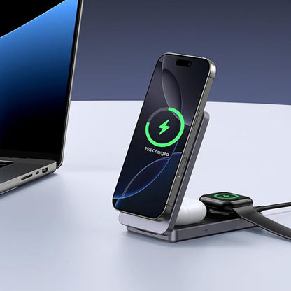 Ładowarka Sieciowa Bezprzewodowa UGREEN W707 3w1, 25W, 1.67A, Szara