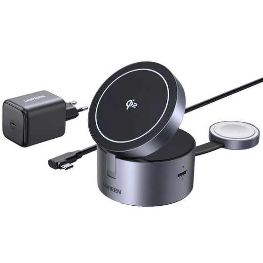 Ładowarka Sieciowa Bezprzewodowa UGREEN W712 (65148) 3w1, 25W, 1.67A, Szara