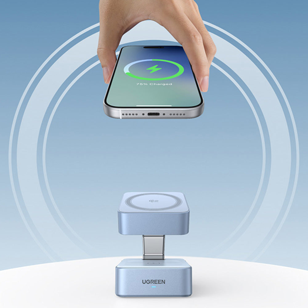 Ładowarka sieciowa bezprzewodowa UGREEN W752 2w1, 35W, 3A, 1 x USB-C, Niebieska