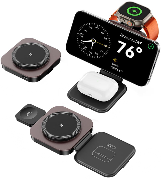 Ładowarka Sieciowa Bezprzewodowa XO Design CX035 3w1, 15W, 1.67A, Czarny