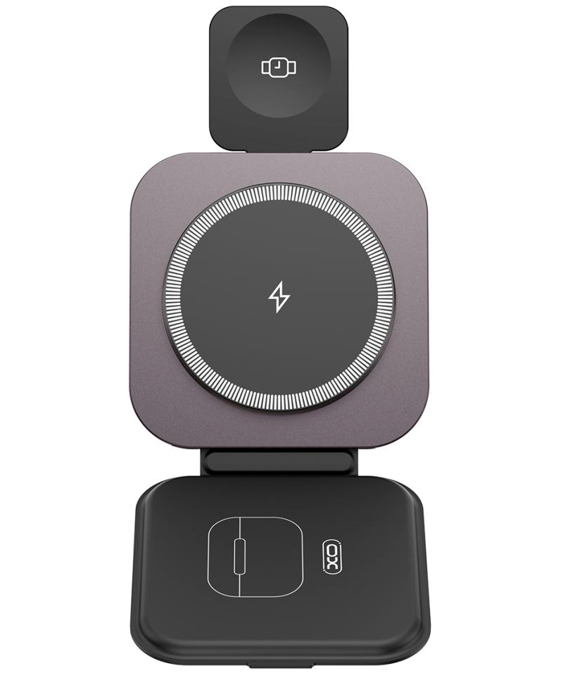Ładowarka sieciowa bezprzewodowa XO Design CX035 3w1, 15W, 1,67A, czarna, ponownie zapakowana