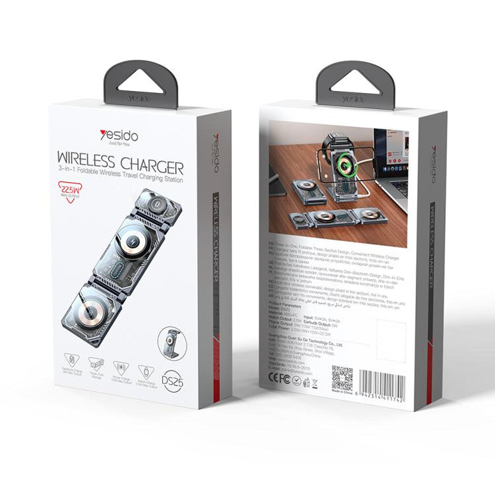 Yesido DS25 3in1 Wireless Network Charger, 15W, 1.67A, Black