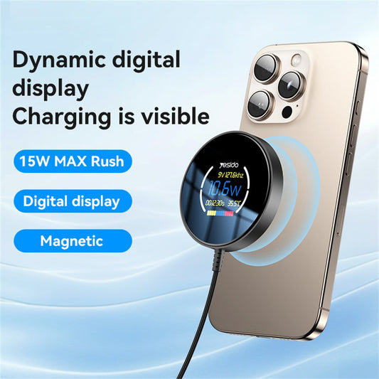 Ładowarka Sieciowa Bezprzewodowa Yesido DS28 Display, 15W, 1.67A, Czarny