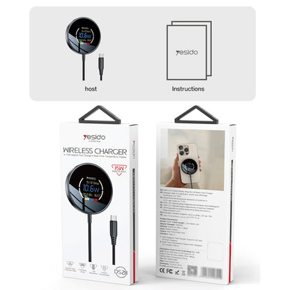 Ładowarka Sieciowa Bezprzewodowa Yesido DS28 Display, 15W, 1.67A, Czarny