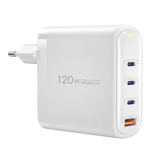 Ładowarka sieciowa WiWu Wi-U020, 120W, 3A, 1 x USB-A - 3 x USB-C, biała 