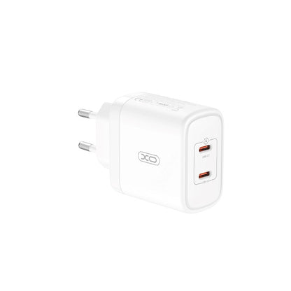 Ładowarka sieciowa XO Design CE08, 50W, 3A, 2 x USB-C, biała